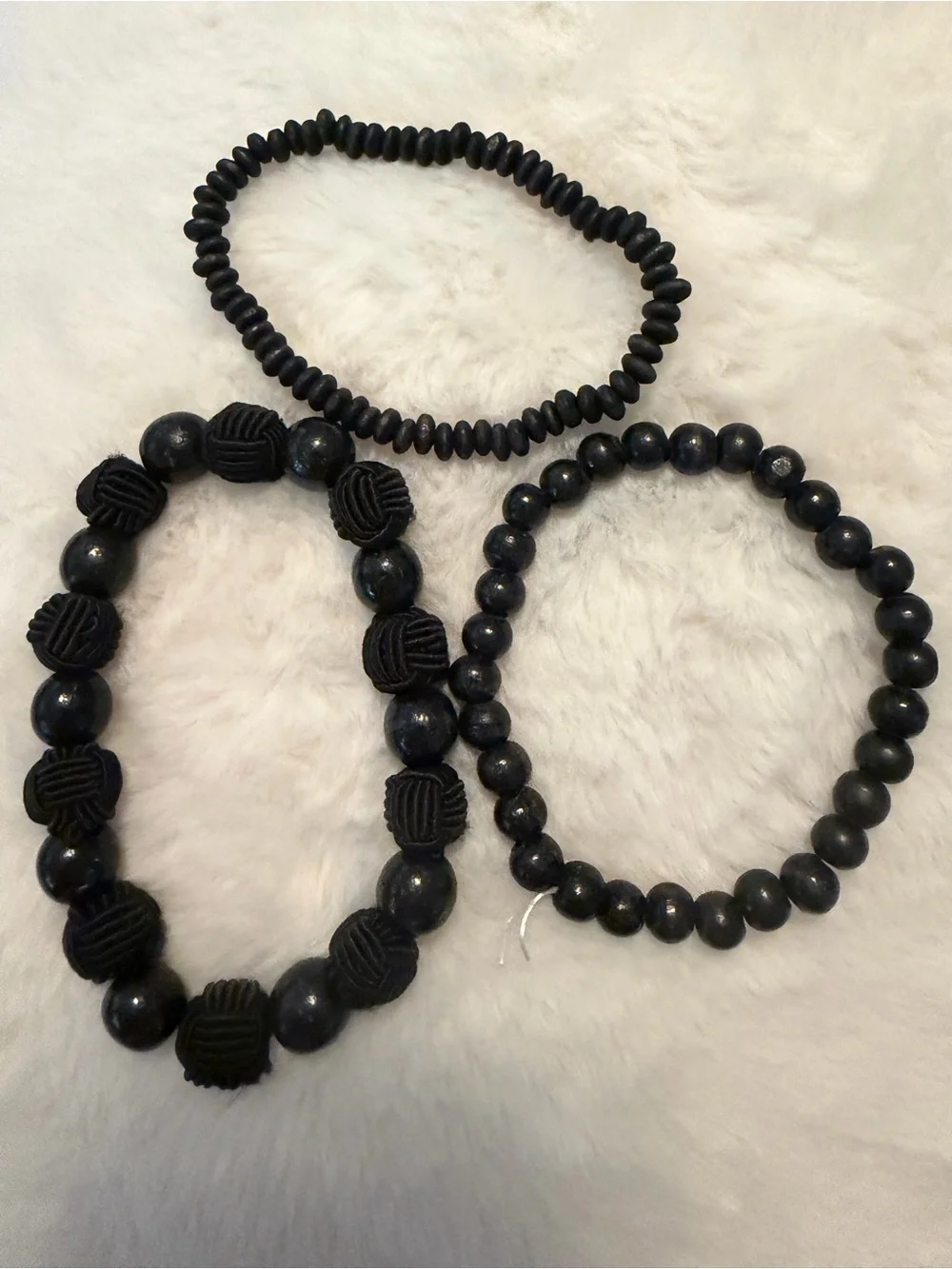 Men/Women Black Beaded Bracelet Set - Classic Elastic Stack